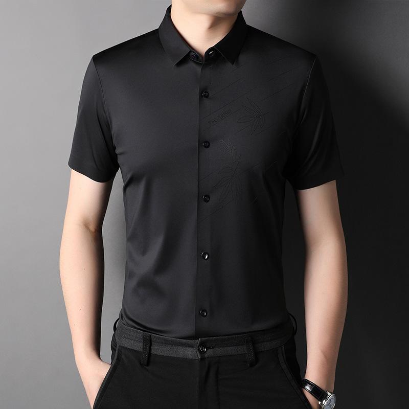 

Рубашка с короткими рукавами для мужчин, летняя новая стильная бесшовная рубашка с нежелезными лацканами, деловая повседневная тонкая мужская рубашка из ледяного шелка с половиной рукавов XXXL
