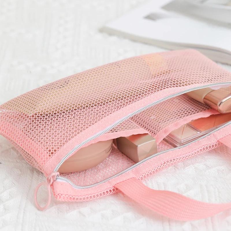 Rosa Netz Multi-Taschen Mini Kosmetiktasche Schwimmtasche Tragbare Reise-Aufbewahrungstasche Tragbare Bade-Tasche Strandtasche ein Pack