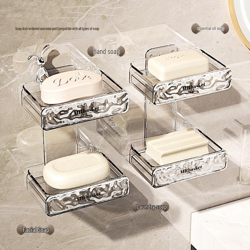 Nástěnná dvojitá mýdlenka bez vrtání - Špičkový koupelnový odtokový stojan na mýdlo