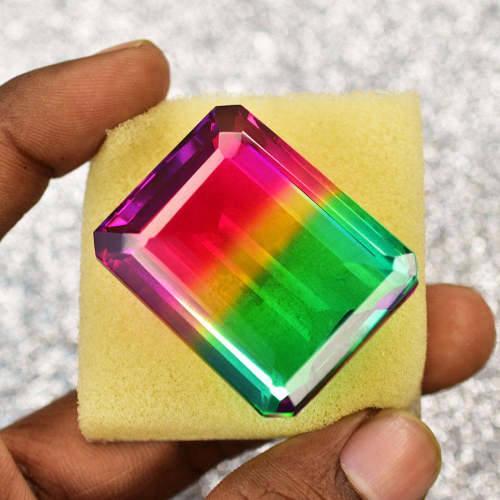 Lab-Created Tourmaline Loose Gemstone 136 ct Multicolor Emerald Cut for Her October Birthstone Gift