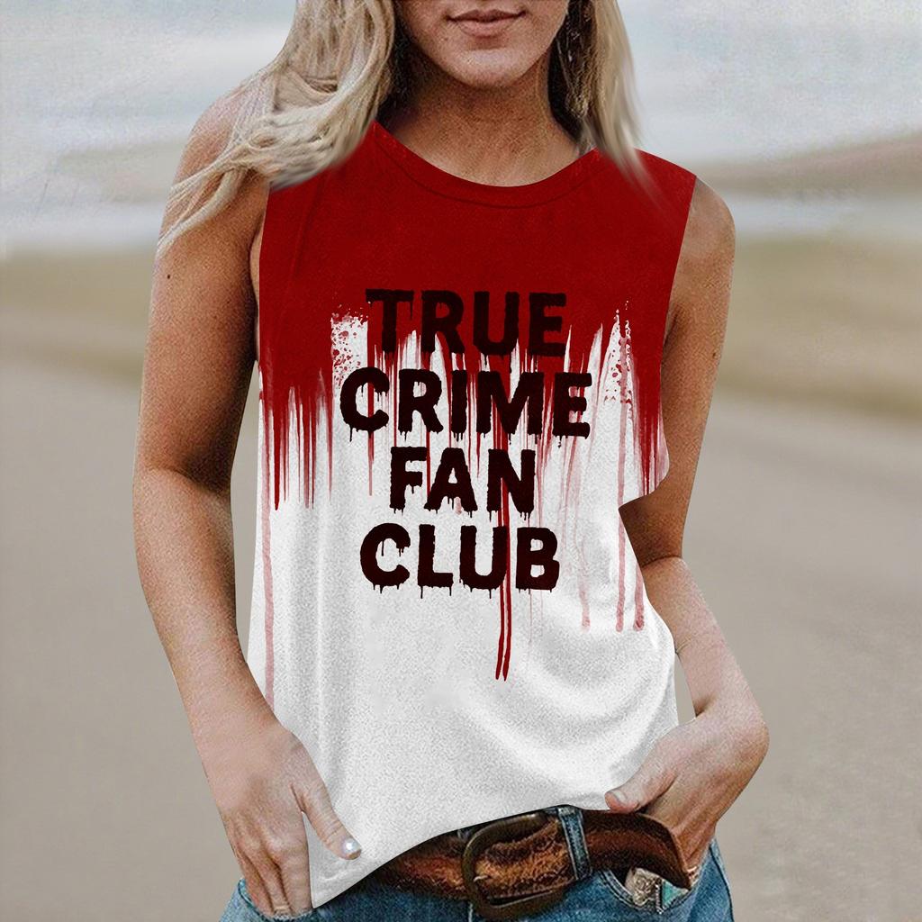 Women's Round Neck Casual Sleeveless Halloween Printed Vest T-Shirt Top