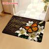 1pc, 2D Flat Printing "Welcome Home" Lily Butterfly Entrance Doormat, Non-Slip Machine Washable Easy-to-Clean Polyester Mat, Suitable for Home and Out