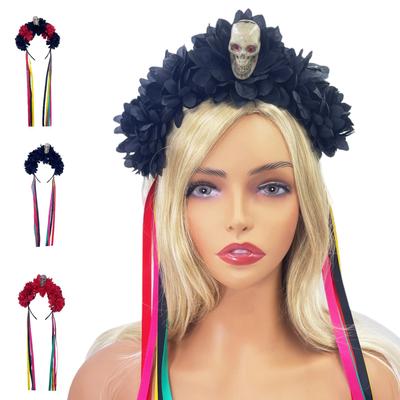Gotycka Czaszka Wiedźma Party Róża Opaska do Włosów Halloween Czaszka Kostium do Odgrywania Ról Bal Studniówkowy Impreza Pokaz na Żywo Nakrycie Głowy