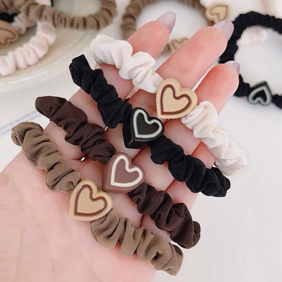 5Pcs Hair Ties Heart Decor Pleated Fabric High Elasticity Hair Ropes Lightweight Ponytail Holder Hair