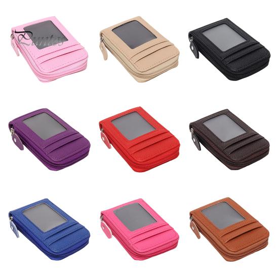 Coin Purse with 14 Card Slots Large Capacity Card Holder ID Window Anti-theft Zipper Closure Faux Leather Firm Stitching Portable Wallet