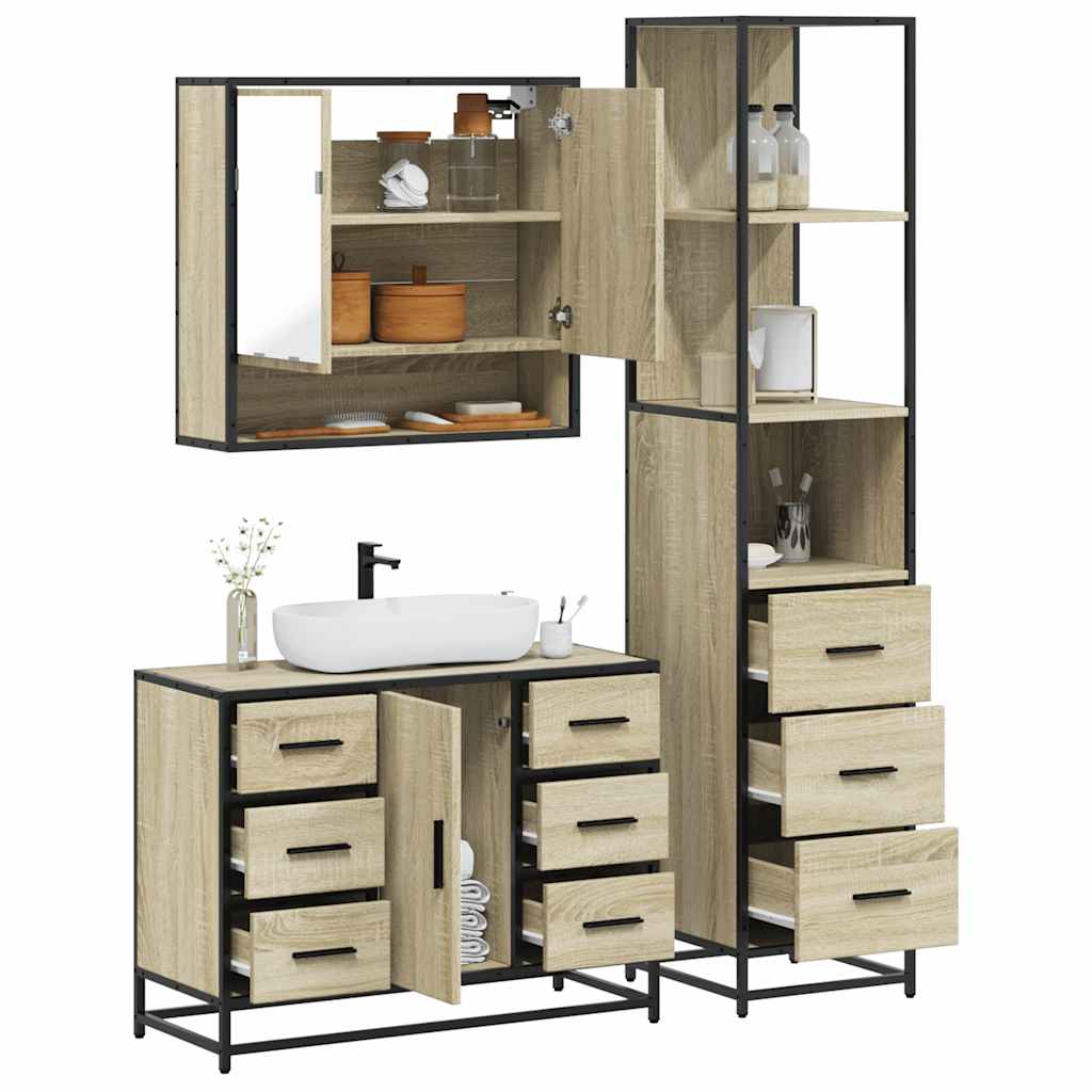 3 piece bathroom furniture set in Sonoma oak engineered wood