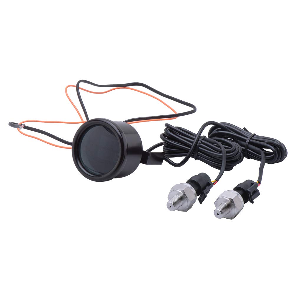 Dual Display Air Suspension Gauge Air Ride Air Pressure Gauge 2Inch 0-220PSI With 2Pcs 1/8NPT Sensors And 16.5Ft Sensor Cable LCD Blue