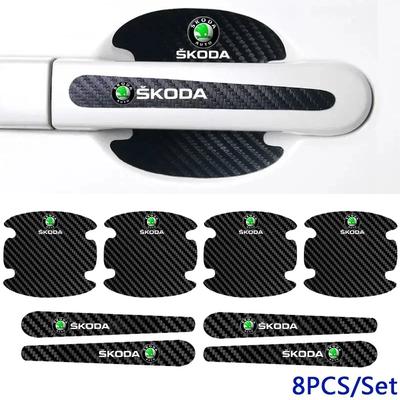 CAPR9 Car Door Handle Bowl Protection Decals Emblem Sticker for Badge Yeti Karoq Fabia 2 Rapid Kodiaq Superb Kamiq Octavia Tour