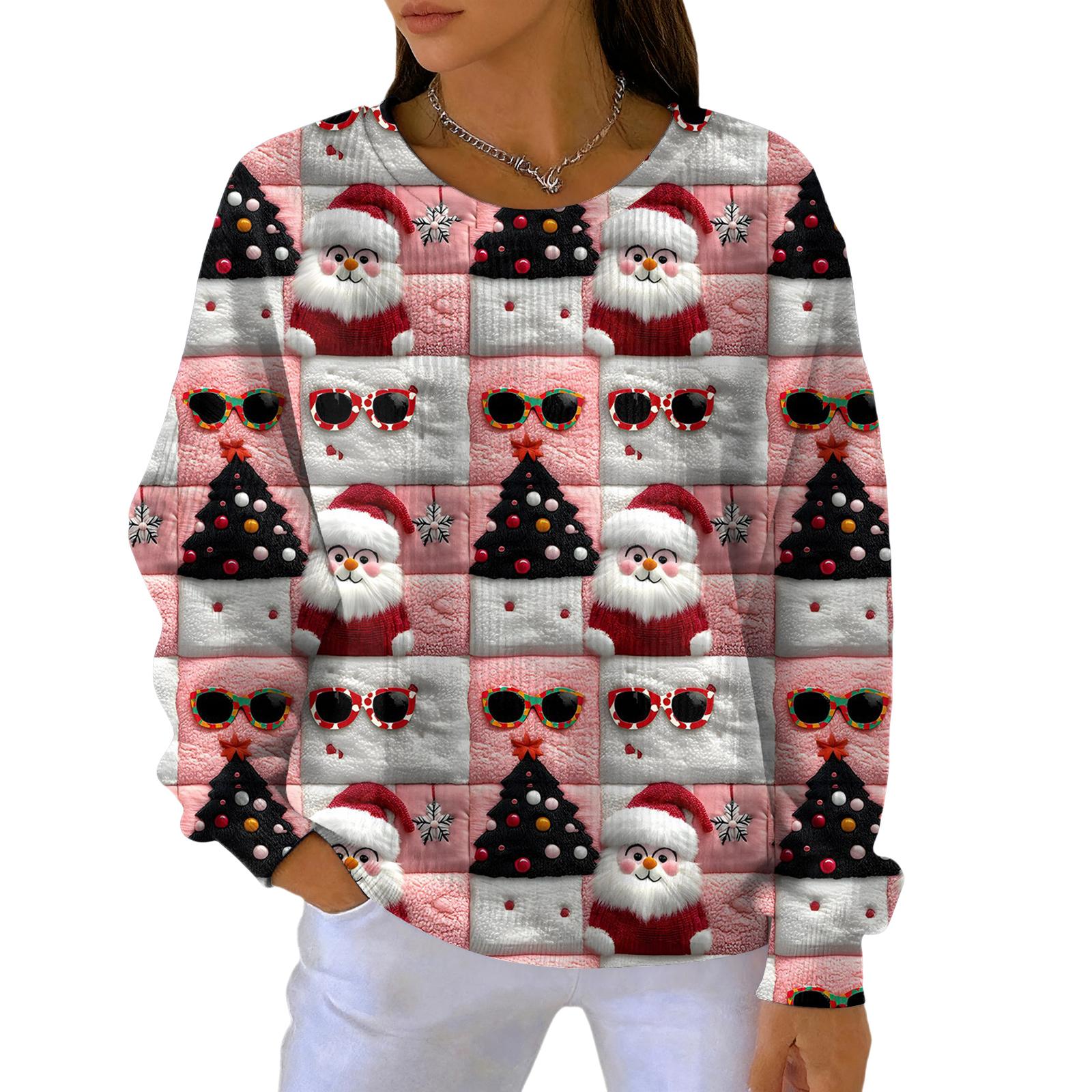 

Женский модный повседневный пуловер с градиентным рождественским принтом, спортивный топ с длинным рукавом S белый