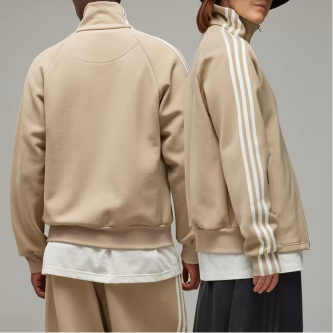 Y-3 Tepláková bunda s 3 pruhy, pruhovaný design, pohodlný stojáček, volná mikina s dlouhým rukávem, unisex topy, khaki IZ3125