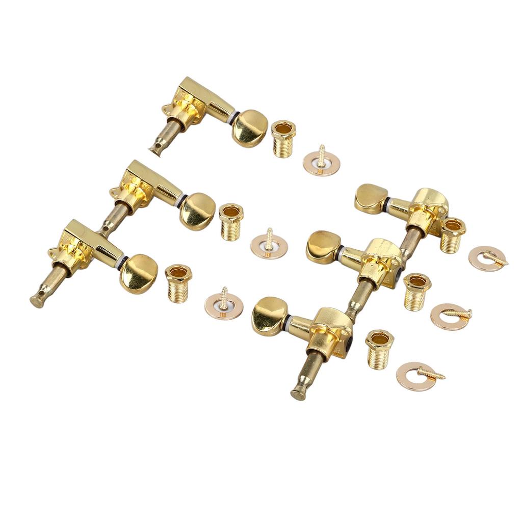 6Pcs Full Closed Guitar Tuning Key Accurate Fast Operation Stable Metal Tuning Pegs for Acoustic Electric Guitar Gold 6L