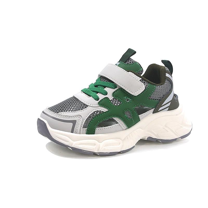 

Мальчики и девочки каркасные туфли 2025 лето новые детские полые дышащие папа спортивные туфли сетка универсальные мальчики мода 30 зелёный