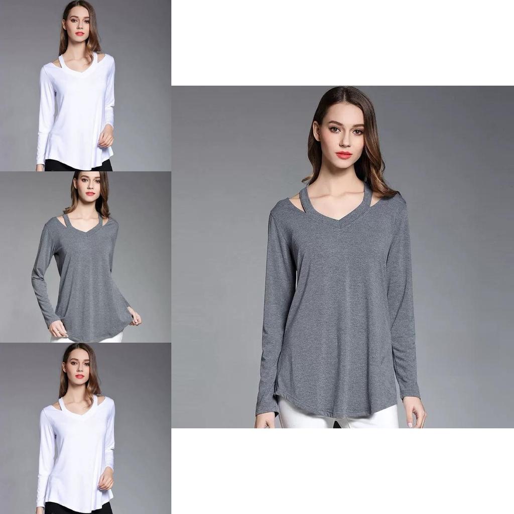 Simple Solid Color Off Shoulder Design Women Long Sleeved Top For Fall Comfort