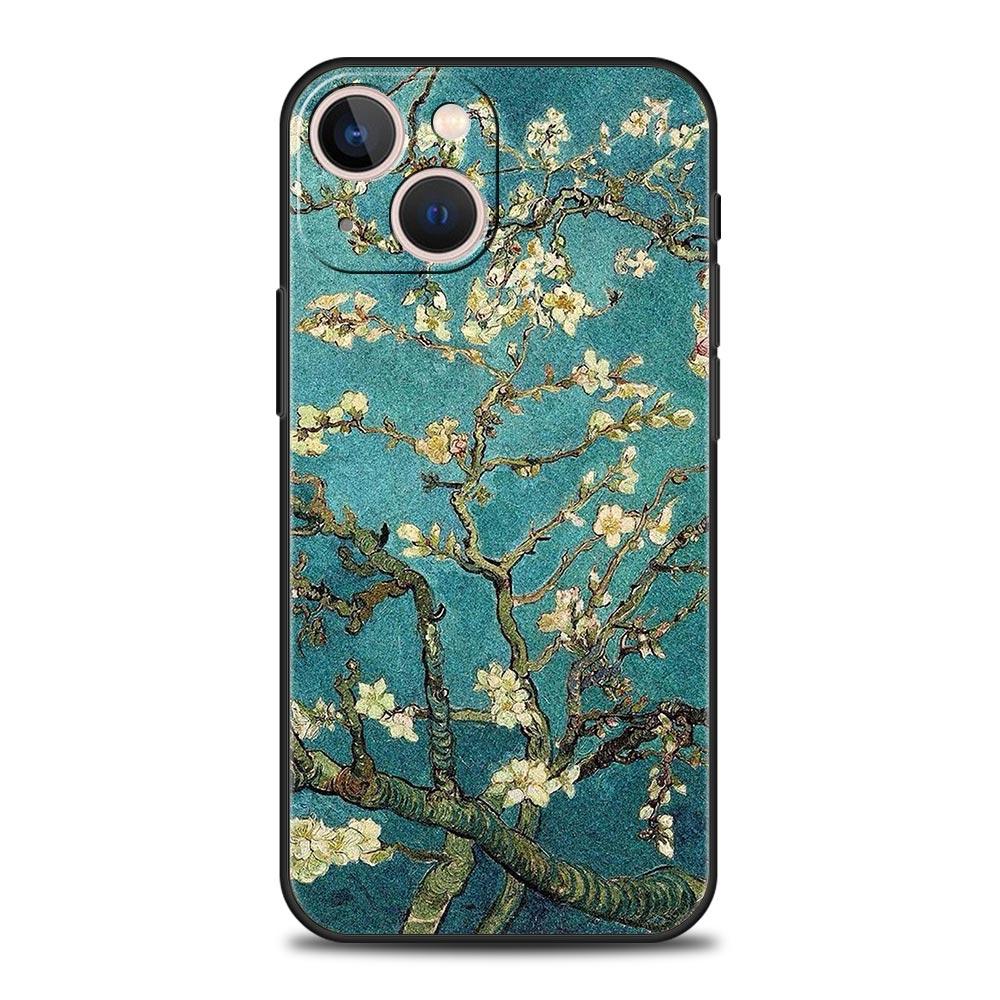 Mona Lisa Van Gogh Oil Painting Art Luxury Phone Case For iPhone 13 15 14 12 11 Pro MAX XR X SE XS 7 8 Plus Soft Black Cover