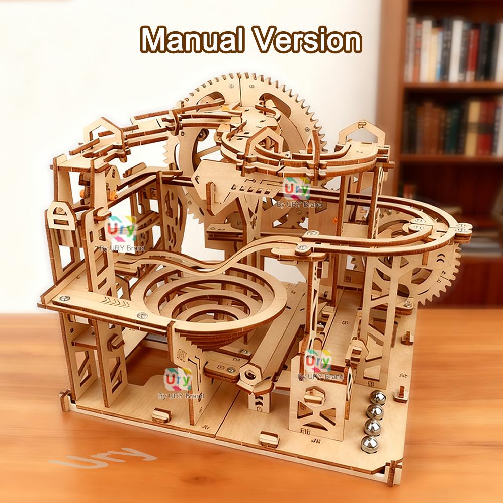 Ury 3D Wooden Puzzle Marble Run Set Track Device Mechanical Manual Model Science High Difficulty Maze Ball Assembly Toy