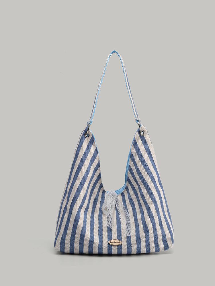 

Striped canvas bag High value lazy slack shoulder bag Large capacity lightweight canvas bag Commuter tote bag
