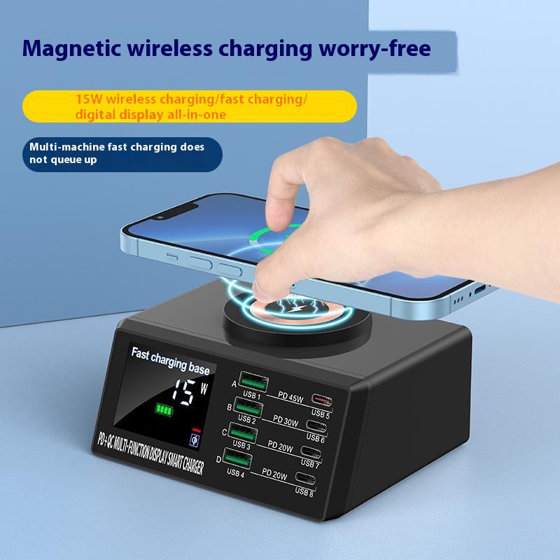 

BEST X9DM Multi-Function Magnetic Wireless Charging Stand Multiple Ports Smart Charging Station EU Plug