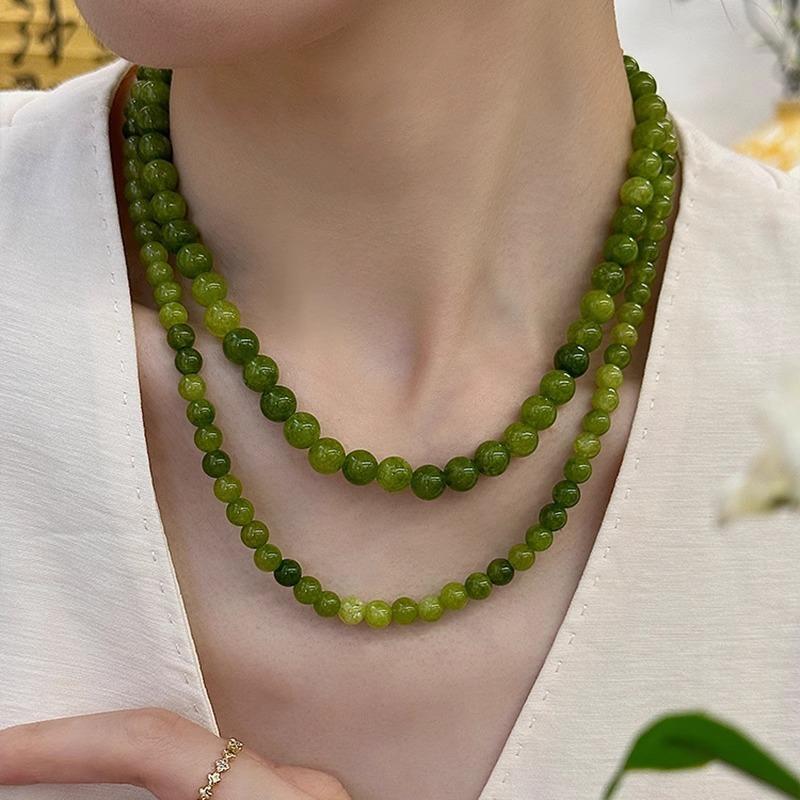 Olive Green Agate Beaded Necklace - Luxurious and Elegant Collar Chain - Emerald Green Agate Necklace