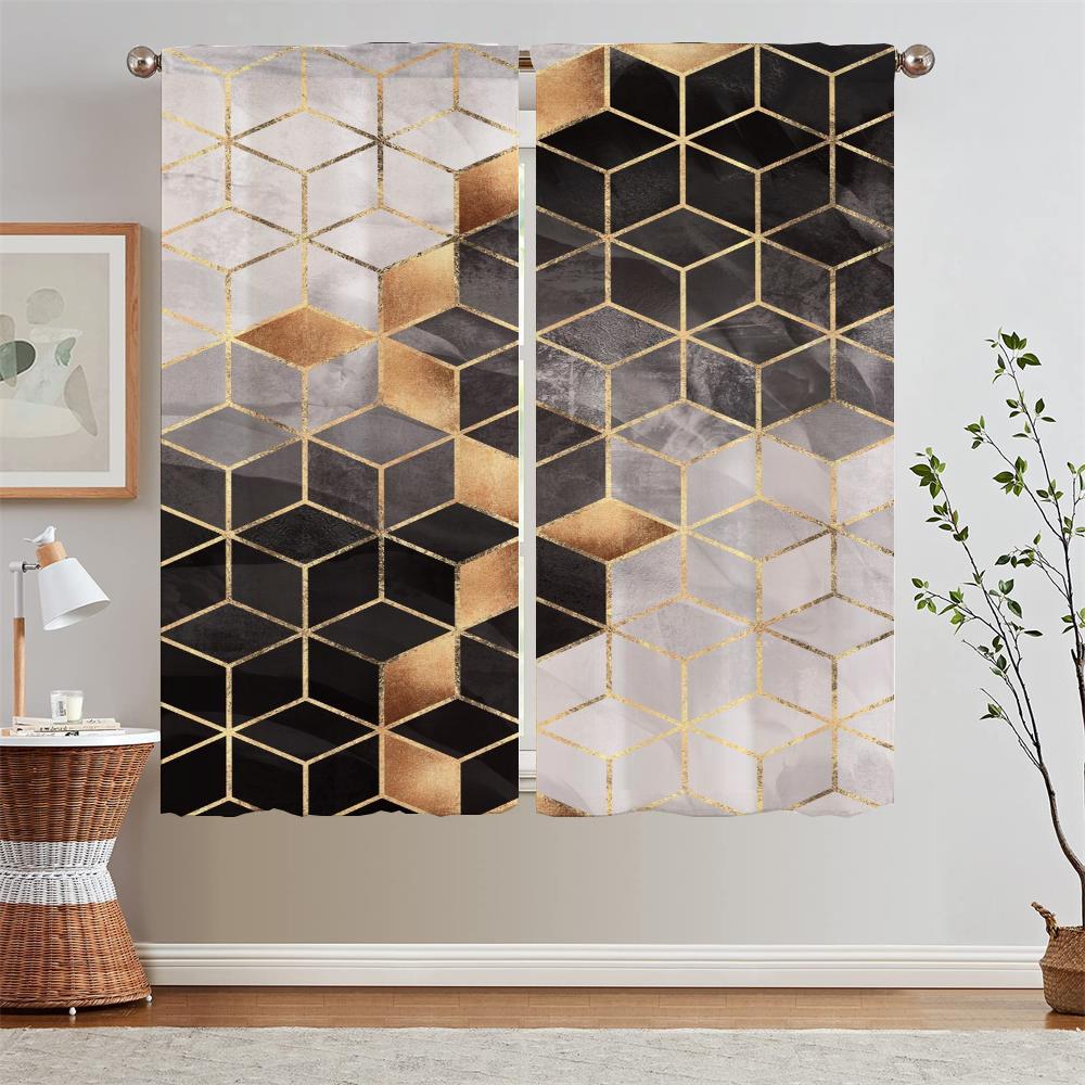 Geometric Prismatic Lattice Living Room Curtain Tiebacks Blackout Curtains for Camera Ready Curtains Cheap Bedroom Decoration