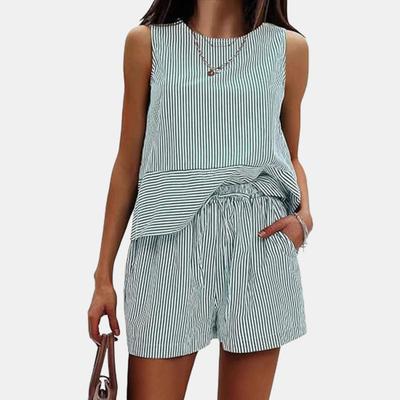 Yousheng Women's Summer 2 Piece Outfits Sleeveless Tank Top Shorts Sets Casual Striped Sweatsuits Vacation Beach Matching Set
