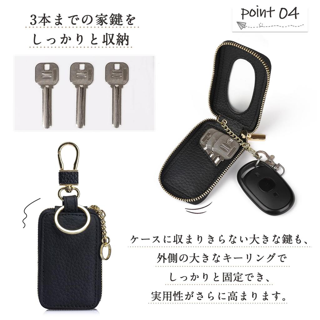 [imeetu] Genuine Leather Smart Key Case for Women, 360° Rotating, with Carabiner and Window, [Operate While Inserted], and Key Ring, Compact,