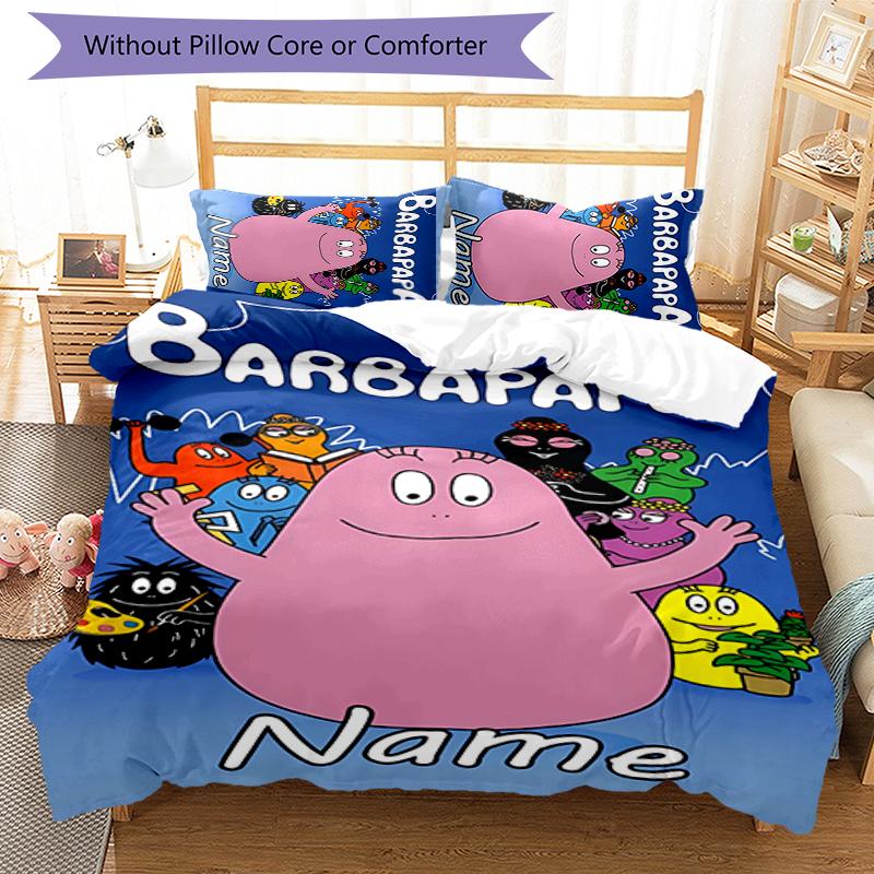 3pcs Custom Name Barbapapa Bedding Set Duvet Cover Closure Includes 1 Duvet Cover & 2 Pillowcases for All Seasons Bedroom Decor