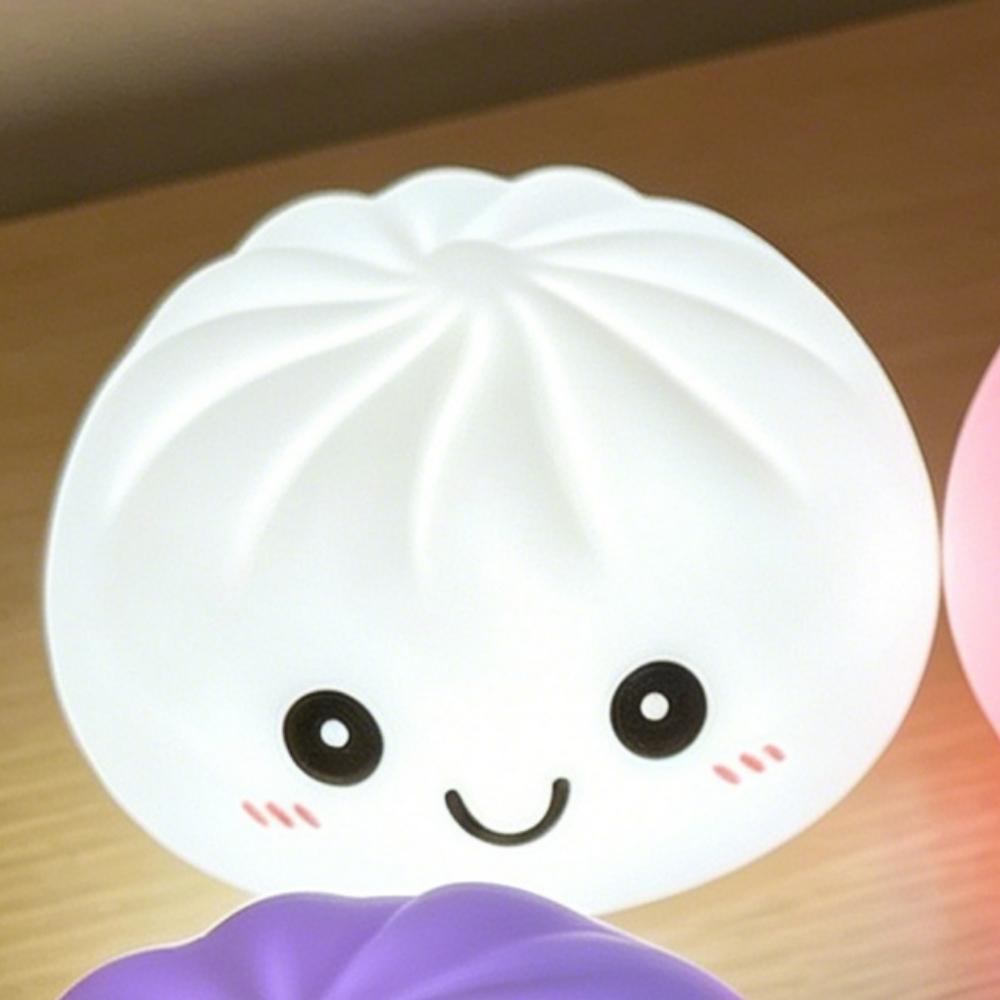 Cute Baozi LED Night Light Soft Silicone Color Changing Bedroom Decor Squishy Toy Simulation Baozi Lamp