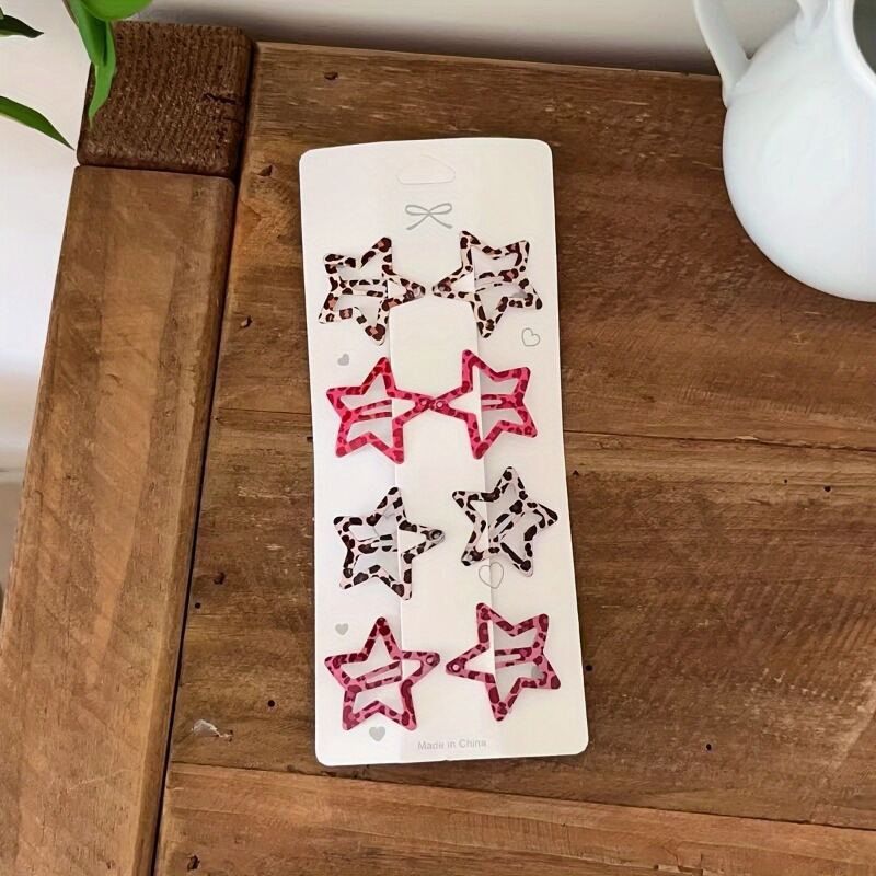 8pcs/set Leopard Print Hair Clips for Women Girls Vintage Geometric Star BB Clips Bangs Hairpins Barrettes Hair Accessories Set