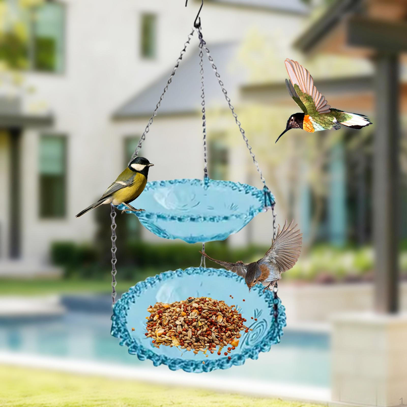 

Bird Feeder with Hanging Bath And Drinker Plate for Outdoor Use синій