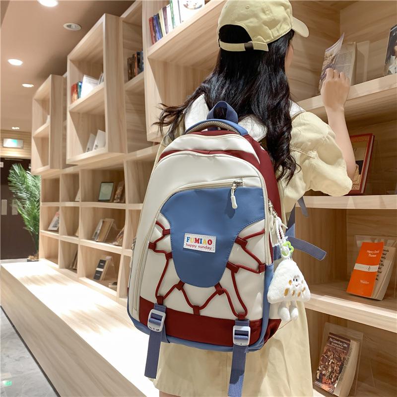 Schoolbag1011 new contrasting color schoolbag wholesale personalized trend casual backpack multi-compartment large capacity student backpack women
