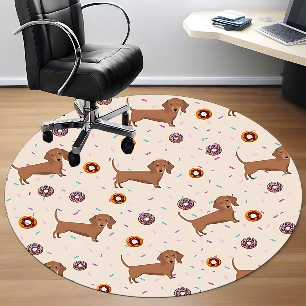 1PC Dachshund Donuts Office Round Area Rug, Indoor Mat Suitable For Office, Under Office Chairs Bedroom Living Room Home Decor, Room Deco 209