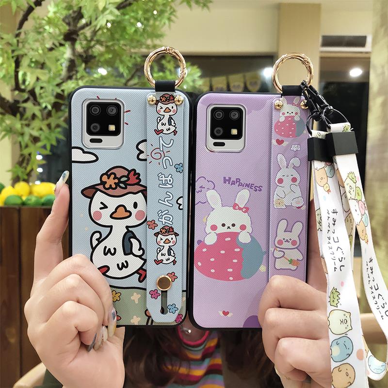 Shockproof Cartoon Phone Case For Sharp Aquos Zero6/Aquos Air Wrist Strap Lanyard Ring Cute Kickstand Soft Case Silicone