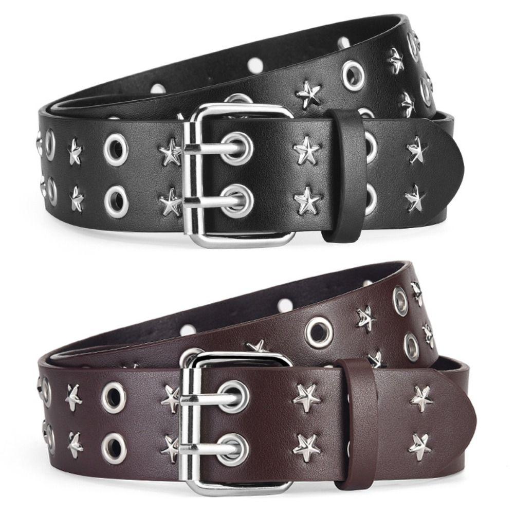 PU Leather Double Row Buckle Waistband Metal Y2K Belt Cool Men Belt  Female