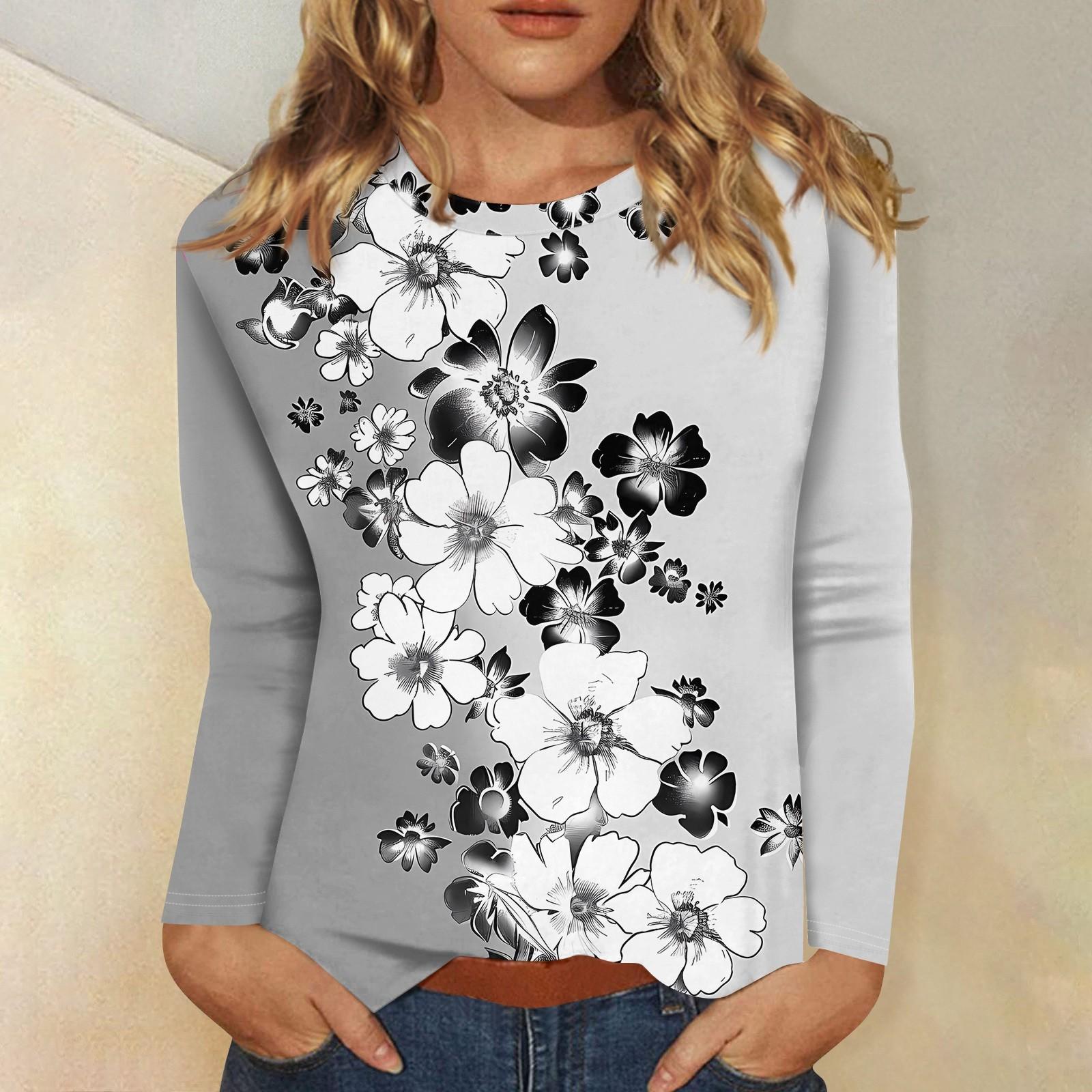 

Женский модный повседневный пуловер с круглым вырезом и длинным рукавом с цветочным принтом M