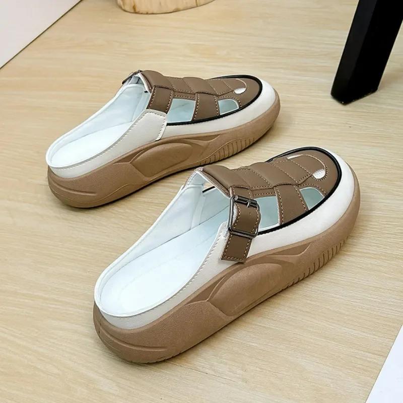 Catâri femei vară ocazional fund gros sandale închise papuci de femeie confort mocasini cu încălțăminte încălțăminte sandale de femeie