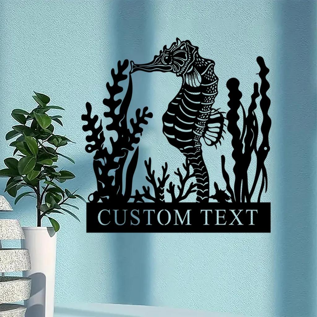 Metal Seahorse Wall Art Nautical Ocean Beach Decor Steel Marine Life Sign