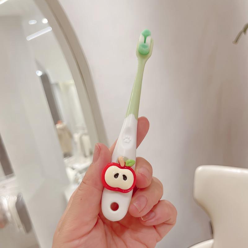 1 Cartoon Fruit Themed Toothbrush | Soft Microfiber Bristles, Gentle On Gums, Easy-Grip Handle, Ideal for Oral Care and Birthday Gifts