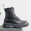 Martin Boots Women's Hard Leather Black Splicing Short Boots Men's and Women's Glossy Leather Boots Round Head Tooling Shoes