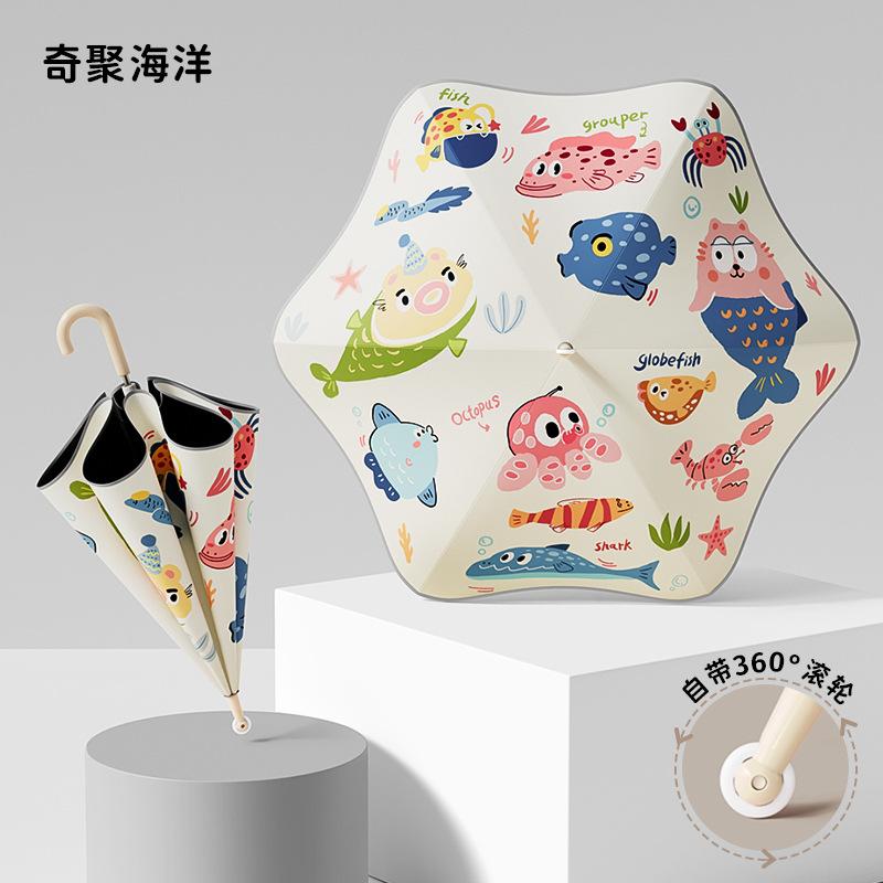 Kinderregenschirm runder Roller großer Grundschüler durchstichsicher Kind Vinyl Wetter- und Regenschirm niedliche Katze und Hund