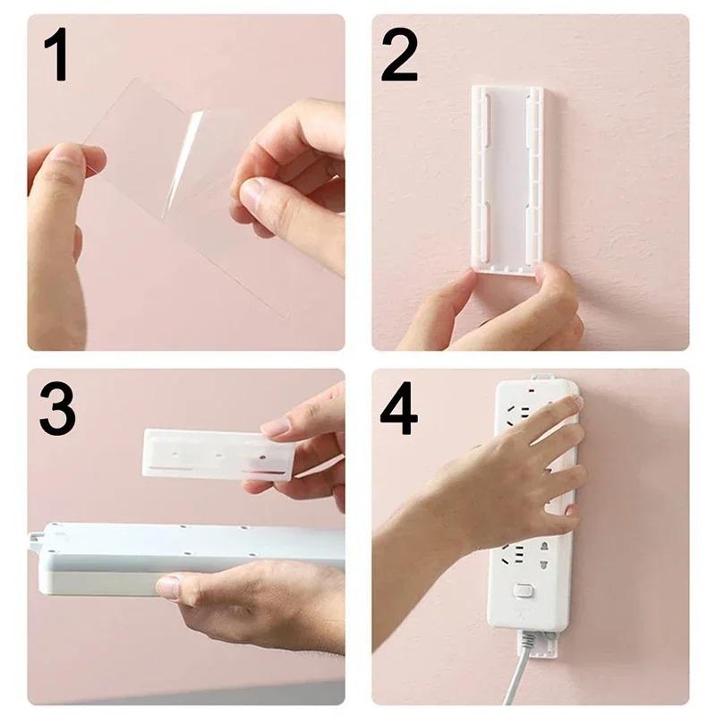 1-30PCS No Drilling Wall Mounted Power Strip Holder Adhesive Socket Organizer Hook Type Removable Plug Board Fixer for Home