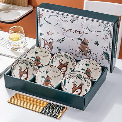 Blue and White Porcelain Bowl and Chopstick Set