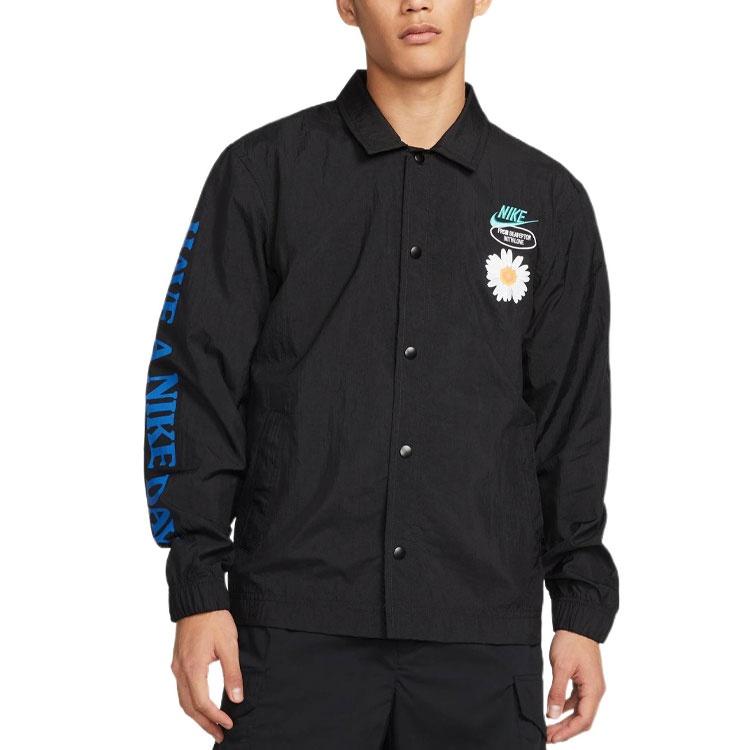 Men's Nike SS22 Retro Embroidered Daisy Long Sleeves Jacket Autumn Black DM5056-010