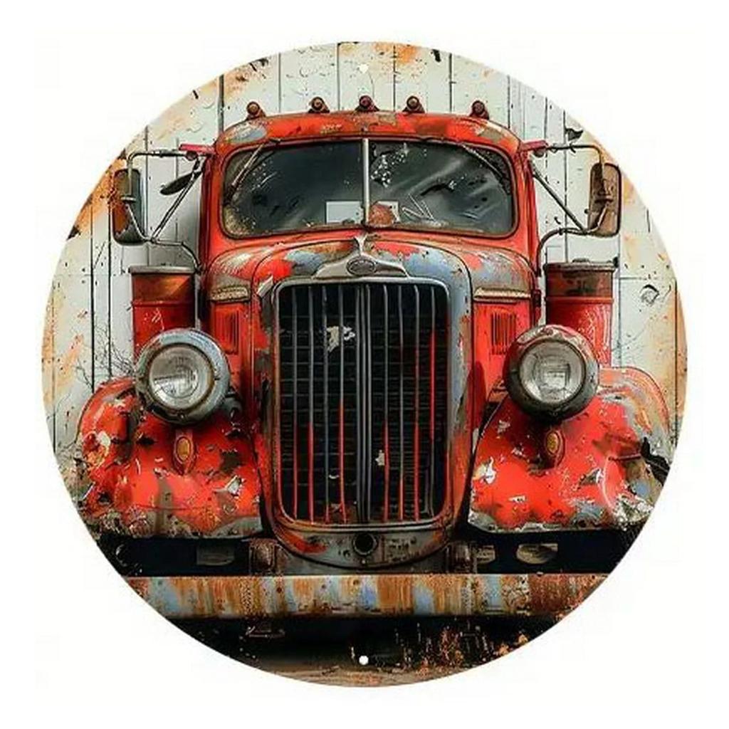 Retro Round Metal Tin Signs D Flat Cars Truck Decor Pattern Nostalgic Iron Painting Novelty For Cafe Bar Man Cave Wall Decor