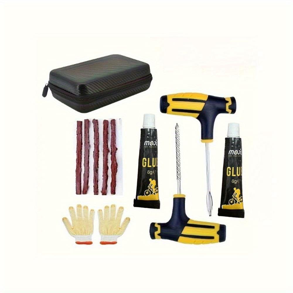 

All-in-One Emergency Tire Repair Kit - Strong Glue, Heavy-Duty Rubber Strips & Insertion Tools - Fixes Punctures