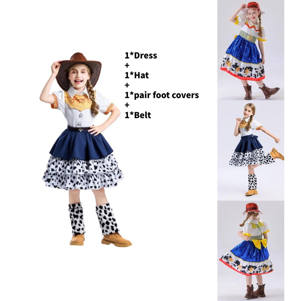 Toy Story Jessie Cosplay Dress Set With Polyester Fabric For Girls Summer Play