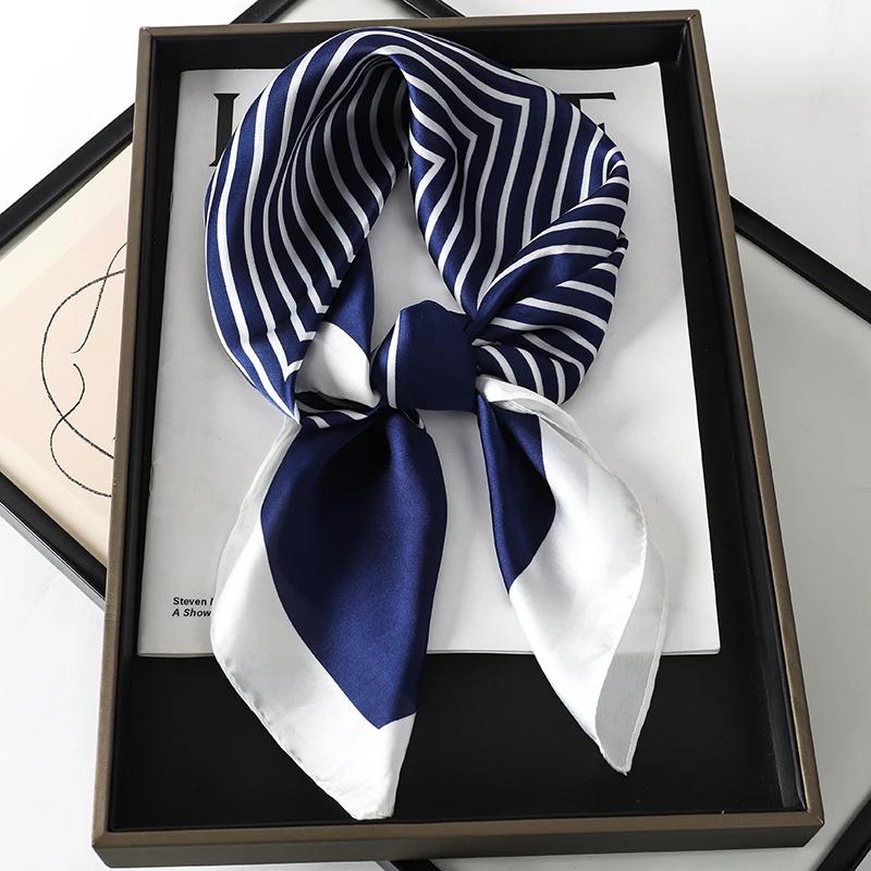 Luxury Brand Silk Square Plaid Scarf Women Satin Neck Hair Tie Band Soft work neckerchife 2024 NEW Hijab Head Female Foulard