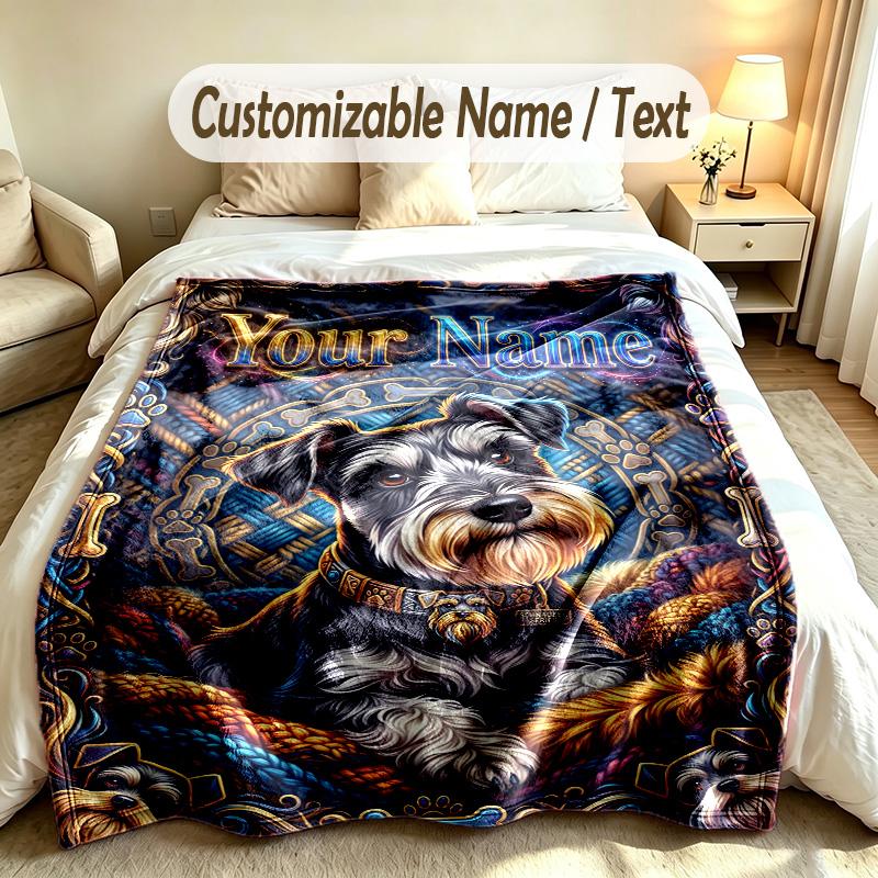 Dog Theme Custom Blanket Personalized Name & Text Customized Soft Warm Throw Blanket Home Decor