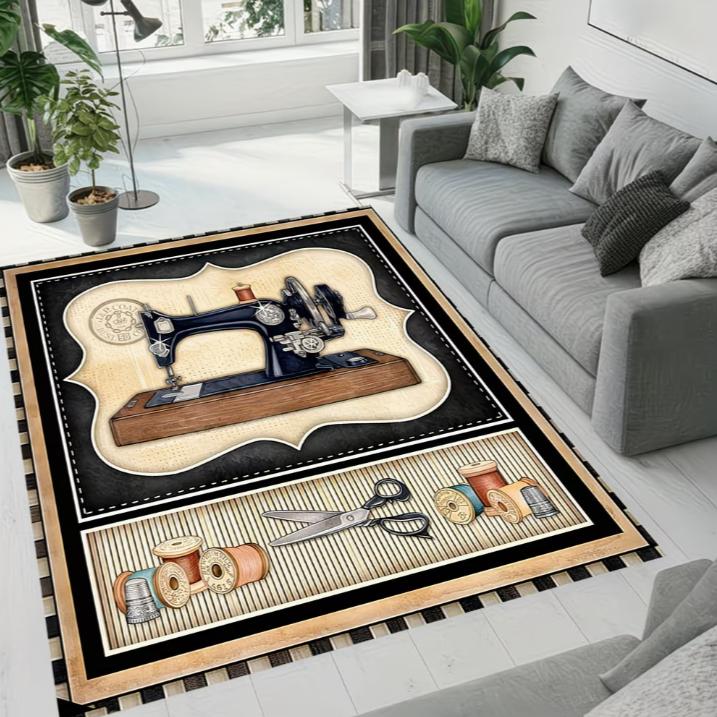 Vintage Nähmaschinen Design Außen Teppich Matte mit Zeltabdruck Scheren Akzenten für Terrasse, Camping, Wohnzimmer Schlafzimmer