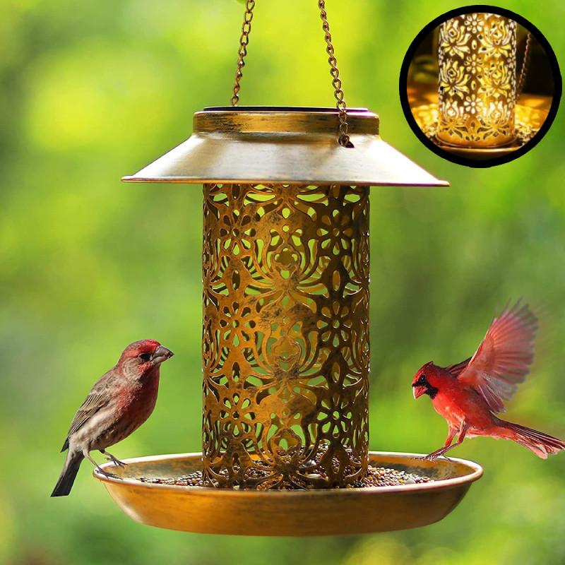 Charming Outdoor Solar Metal Hummingbird Feeder And Decorative Garden Light For Bird Feeding And Watering