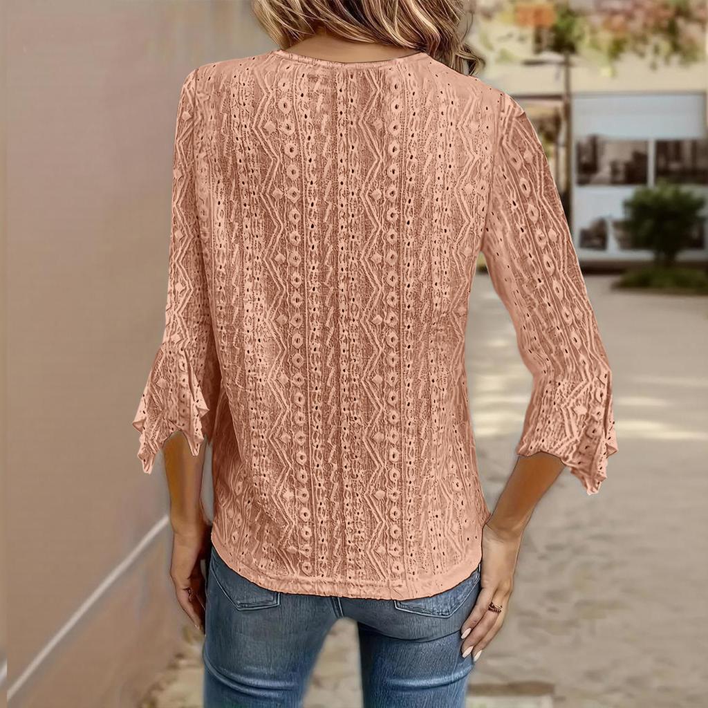 Damenmode Einfarbig Spitze Spleißen Lässig Ausgehöhltes Top